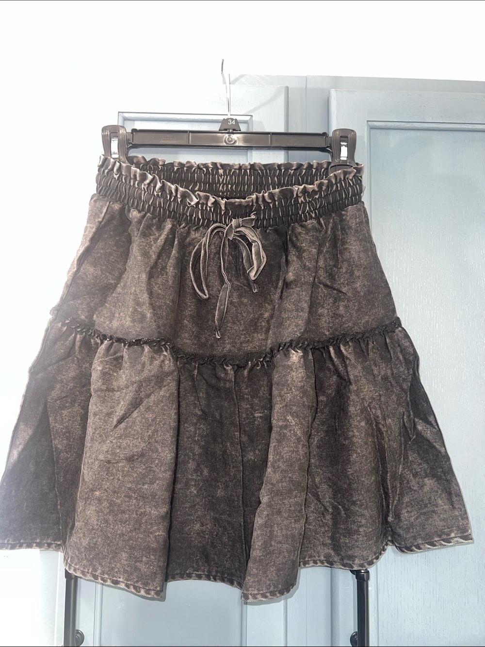 Zenana Washed Black Tiered Drawstring Skirt